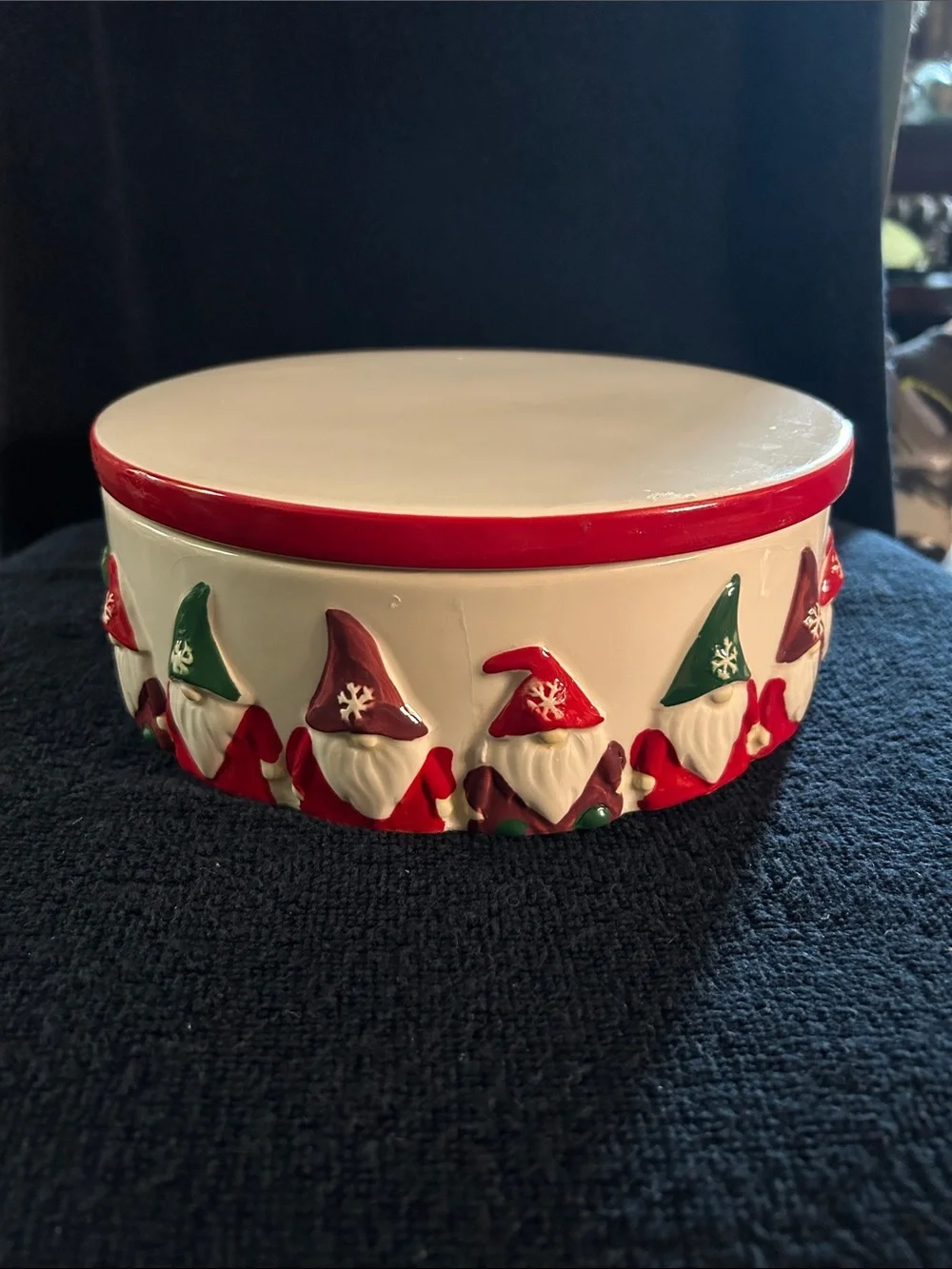 Peppermint & Pine Festive Gnome Ceramic Treat Jar with Lid